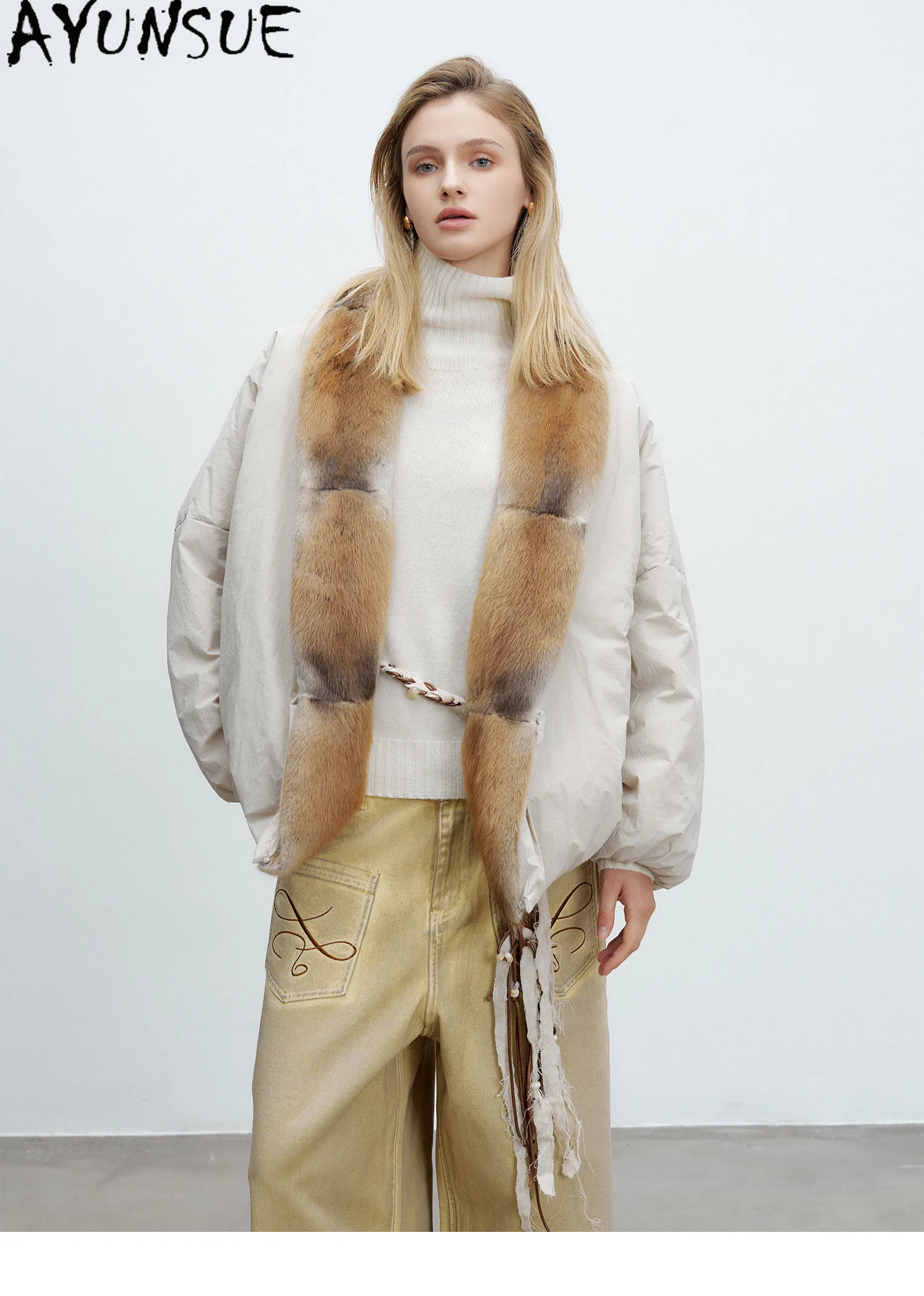 AYUNSUE 90g White Goose Down Coat Woman Clothing Qinggen Mink Fur Collar Winter Jacket Women Fashion Warm Parka Jaqueta Feminina