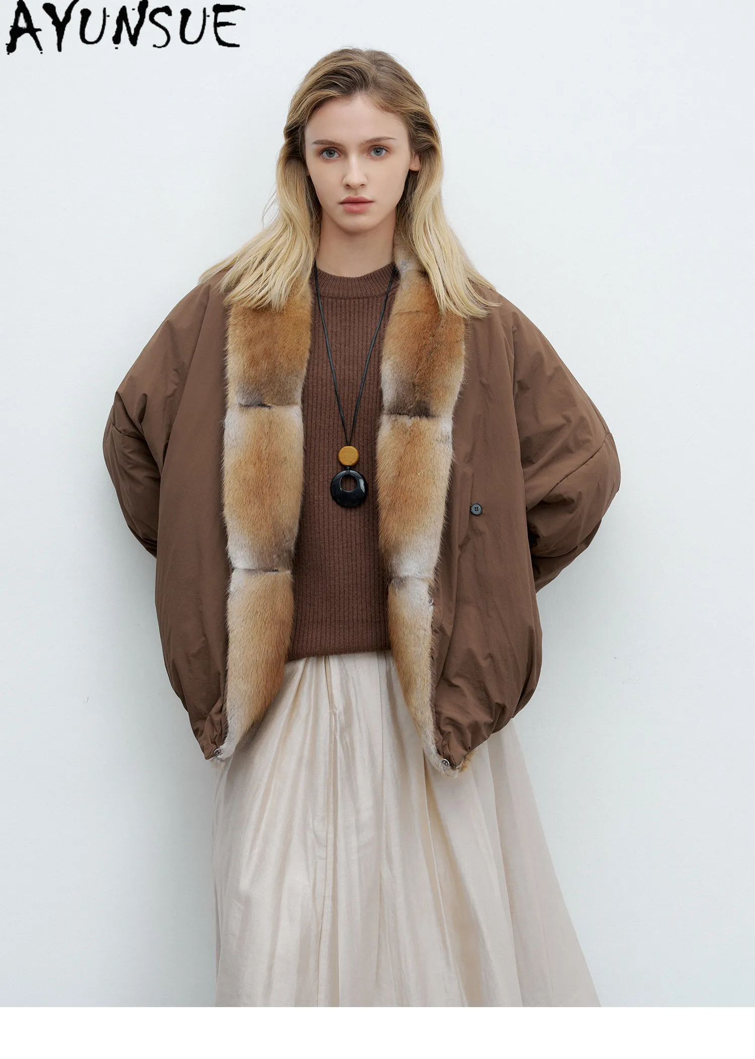 AYUNSUE 90g White Goose Down Coat Woman Clothing Qinggen Mink Fur Collar Winter Jacket Women Fashion Warm Parka Jaqueta Feminina