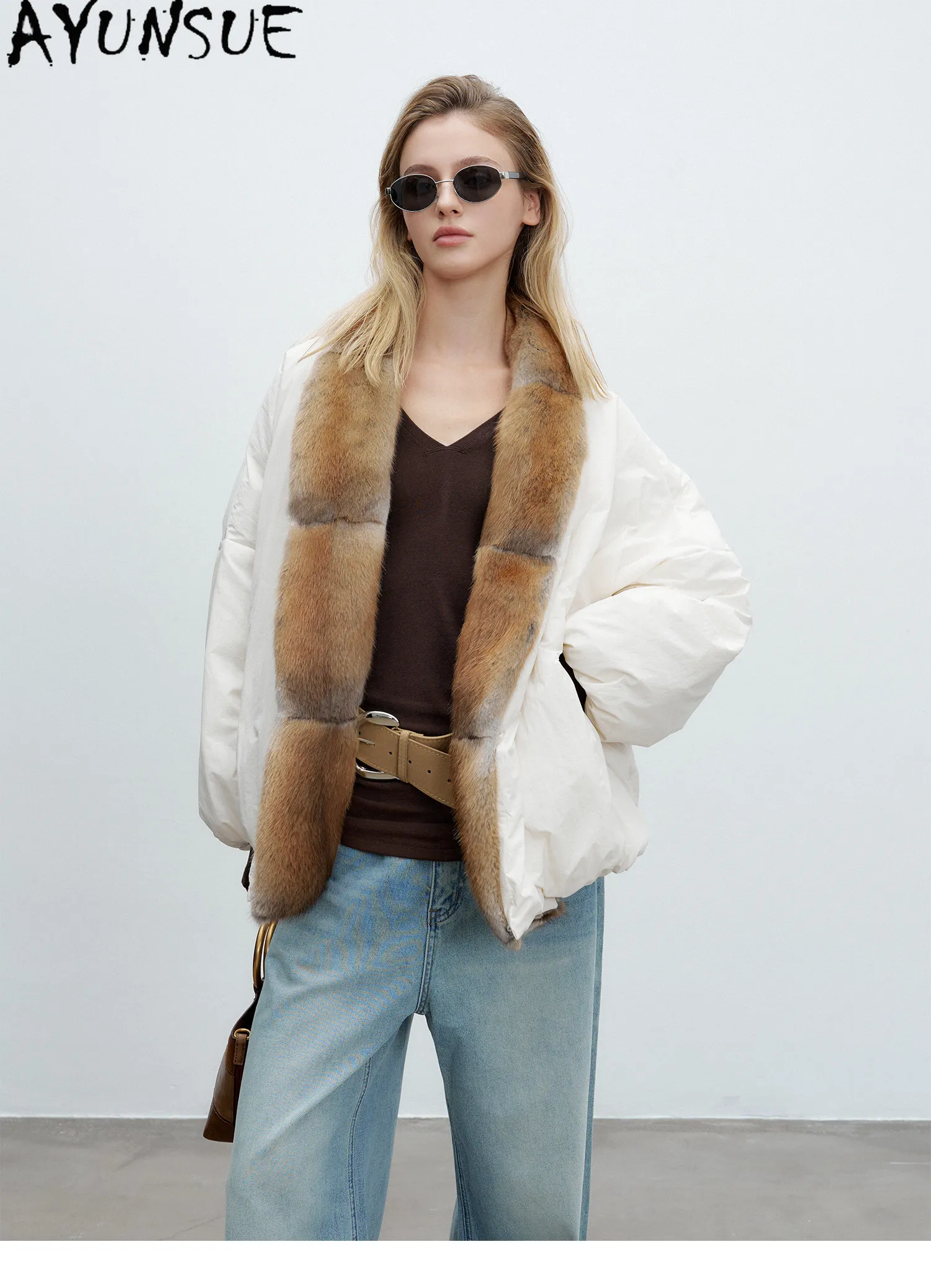 AYUNSUE 90g White Goose Down Coat Woman Clothing Qinggen Mink Fur Collar Winter Jacket Women Fashion Warm Parka Jaqueta Feminina