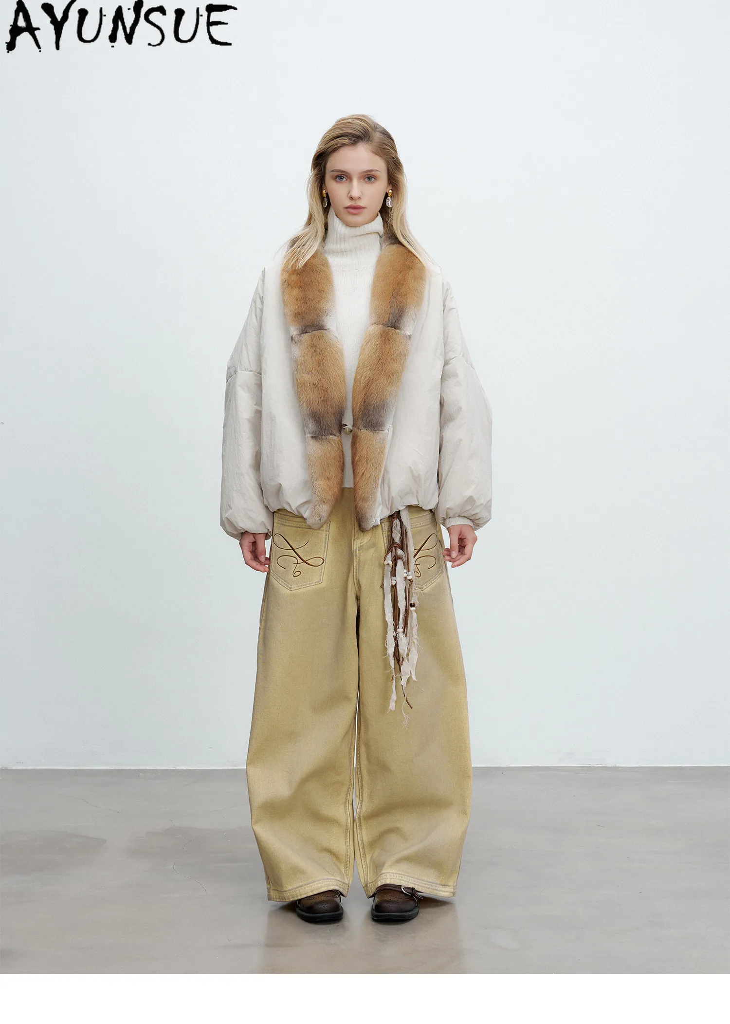 AYUNSUE 90g White Goose Down Coat Woman Clothing Qinggen Mink Fur Collar Winter Jacket Women Fashion Warm Parka Jaqueta Feminina
