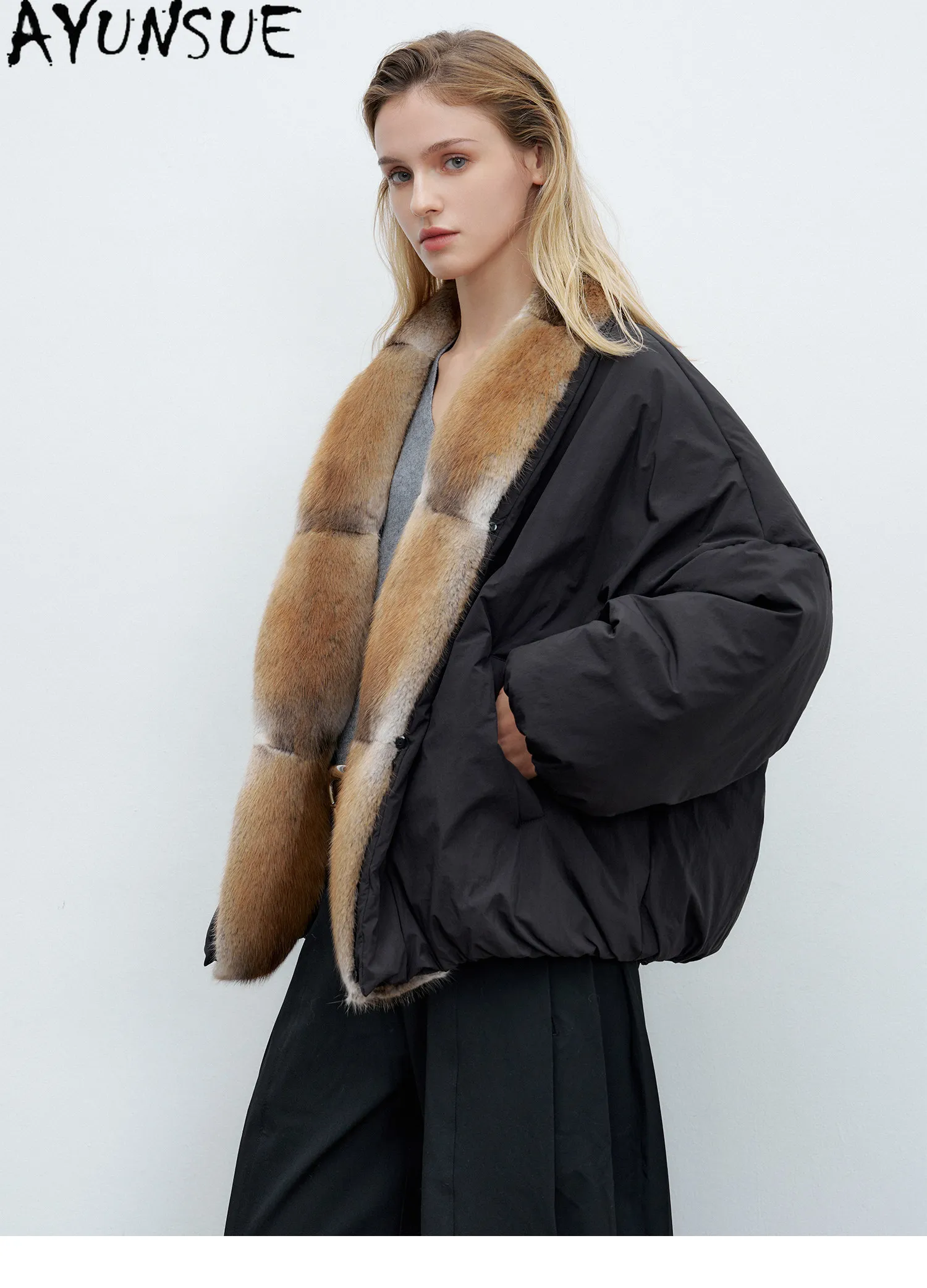 AYUNSUE 90g White Goose Down Coat Woman Clothing Qinggen Mink Fur Collar Winter Jacket Women Fashion Warm Parka Jaqueta Feminina