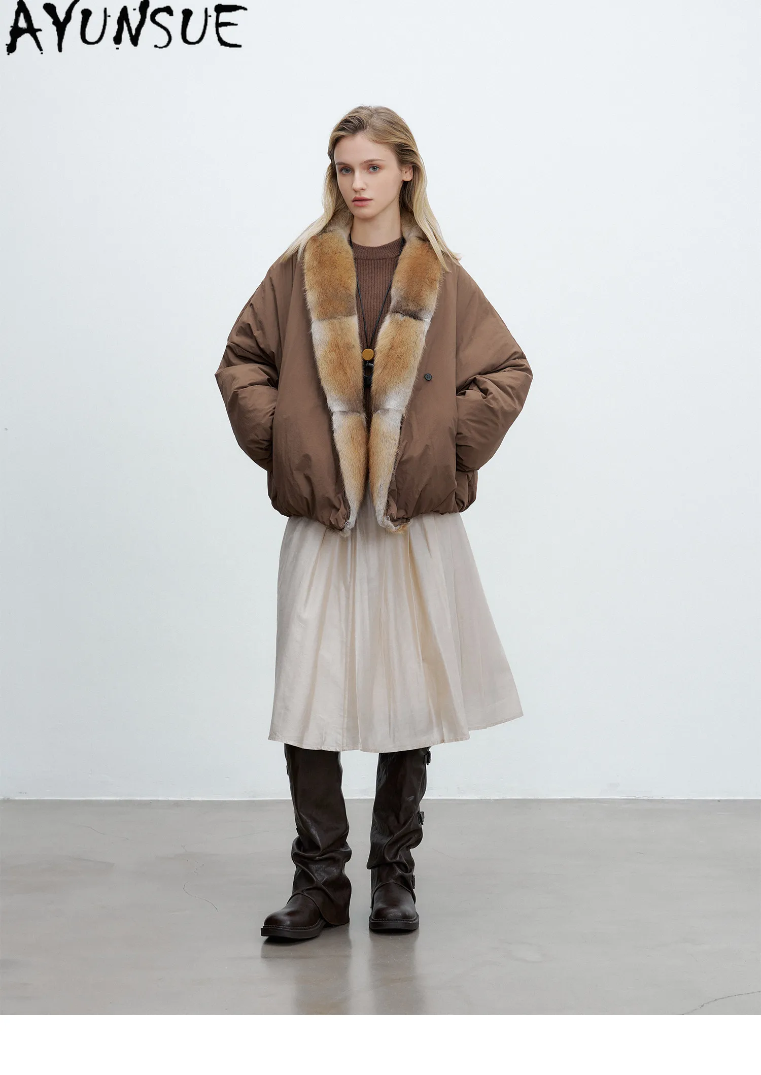 AYUNSUE 90g White Goose Down Coat Woman Clothing Qinggen Mink Fur Collar Winter Jacket Women Fashion Warm Parka Jaqueta Feminina