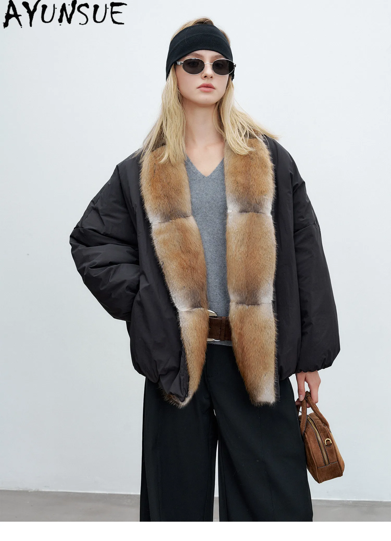 AYUNSUE 90g White Goose Down Coat Woman Clothing Qinggen Mink Fur Collar Winter Jacket Women Fashion Warm Parka Jaqueta Feminina