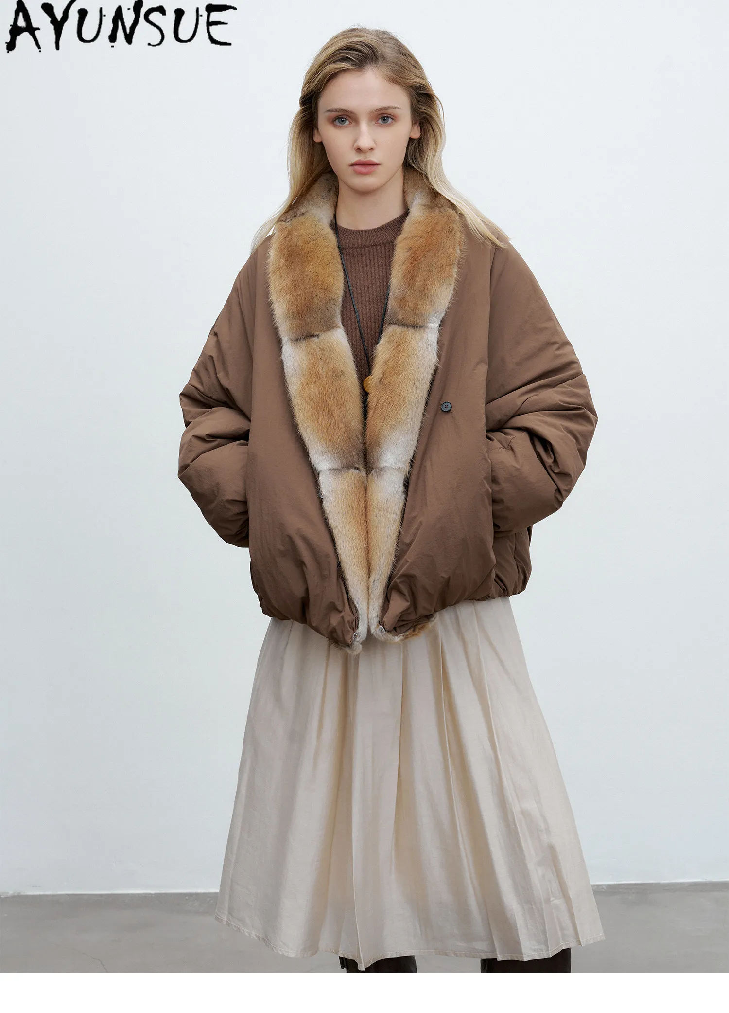 AYUNSUE 90g White Goose Down Coat Woman Clothing Qinggen Mink Fur Collar Winter Jacket Women Fashion Warm Parka Jaqueta Feminina