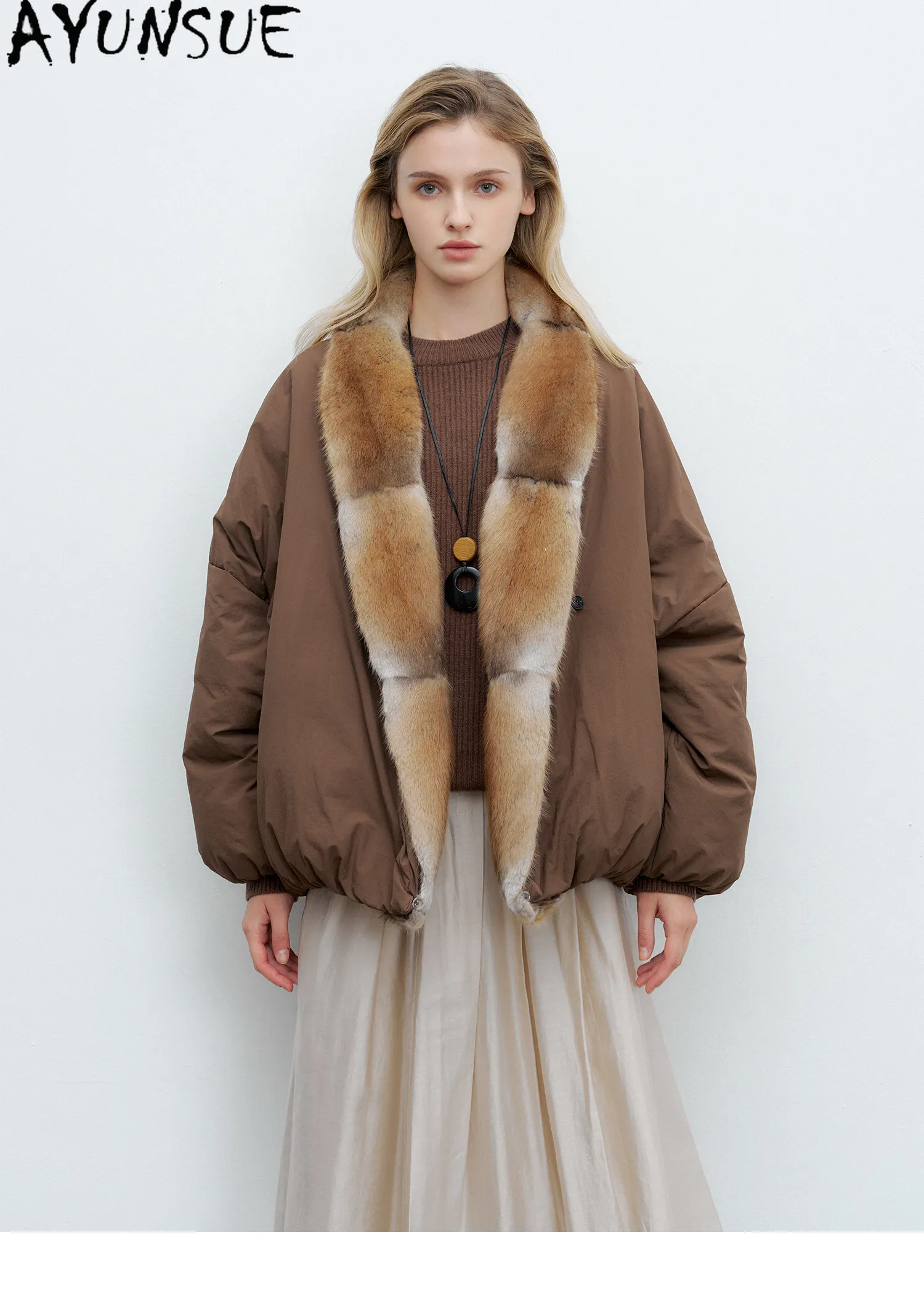 AYUNSUE 90g White Goose Down Coat Woman Clothing Qinggen Mink Fur Collar Winter Jacket Women Fashion Warm Parka Jaqueta Feminina