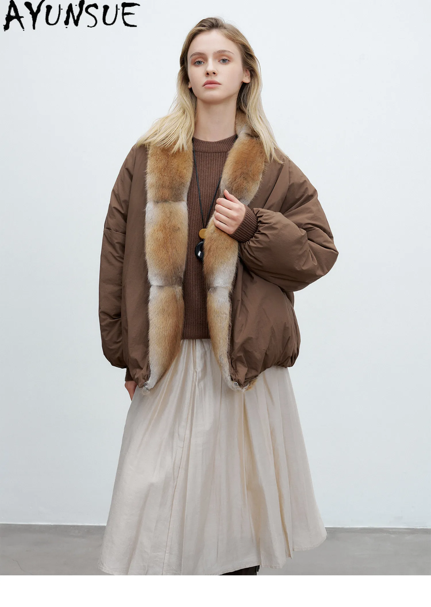 AYUNSUE 90g White Goose Down Coat Woman Clothing Qinggen Mink Fur Collar Winter Jacket Women Fashion Warm Parka Jaqueta Feminina