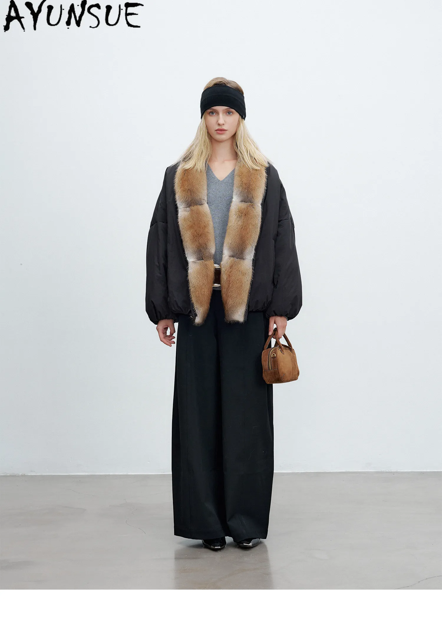 AYUNSUE 90g White Goose Down Coat Woman Clothing Qinggen Mink Fur Collar Winter Jacket Women Fashion Warm Parka Jaqueta Feminina