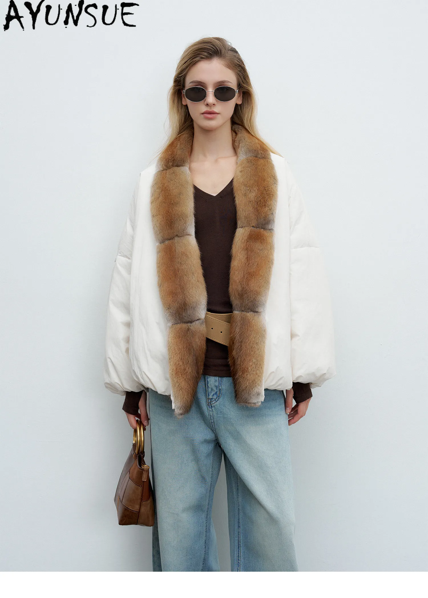 AYUNSUE 90g White Goose Down Coat Woman Clothing Qinggen Mink Fur Collar Winter Jacket Women Fashion Warm Parka Jaqueta Feminina