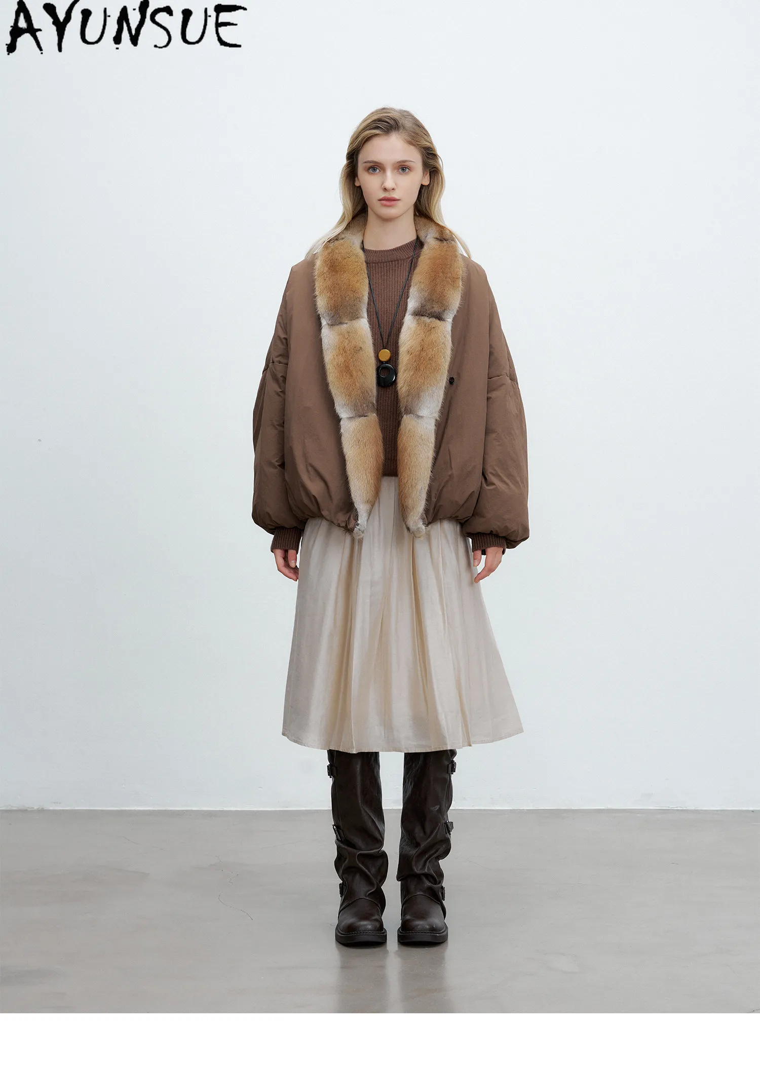 AYUNSUE 90g White Goose Down Coat Woman Clothing Qinggen Mink Fur Collar Winter Jacket Women Fashion Warm Parka Jaqueta Feminina