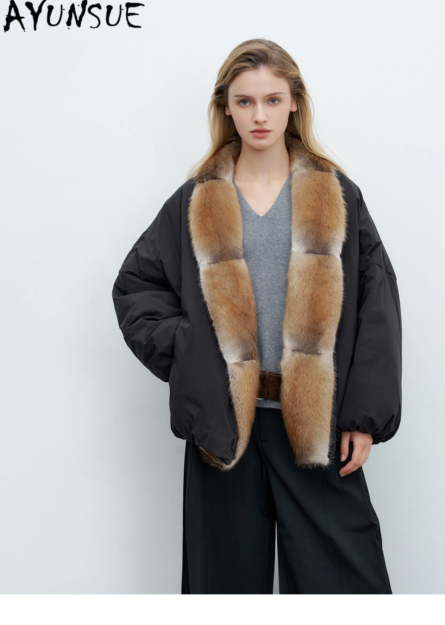 AYUNSUE 90g White Goose Down Coat Woman Clothing Qinggen Mink Fur Collar Winter Jacket Women Fashion Warm Parka Jaqueta Feminina