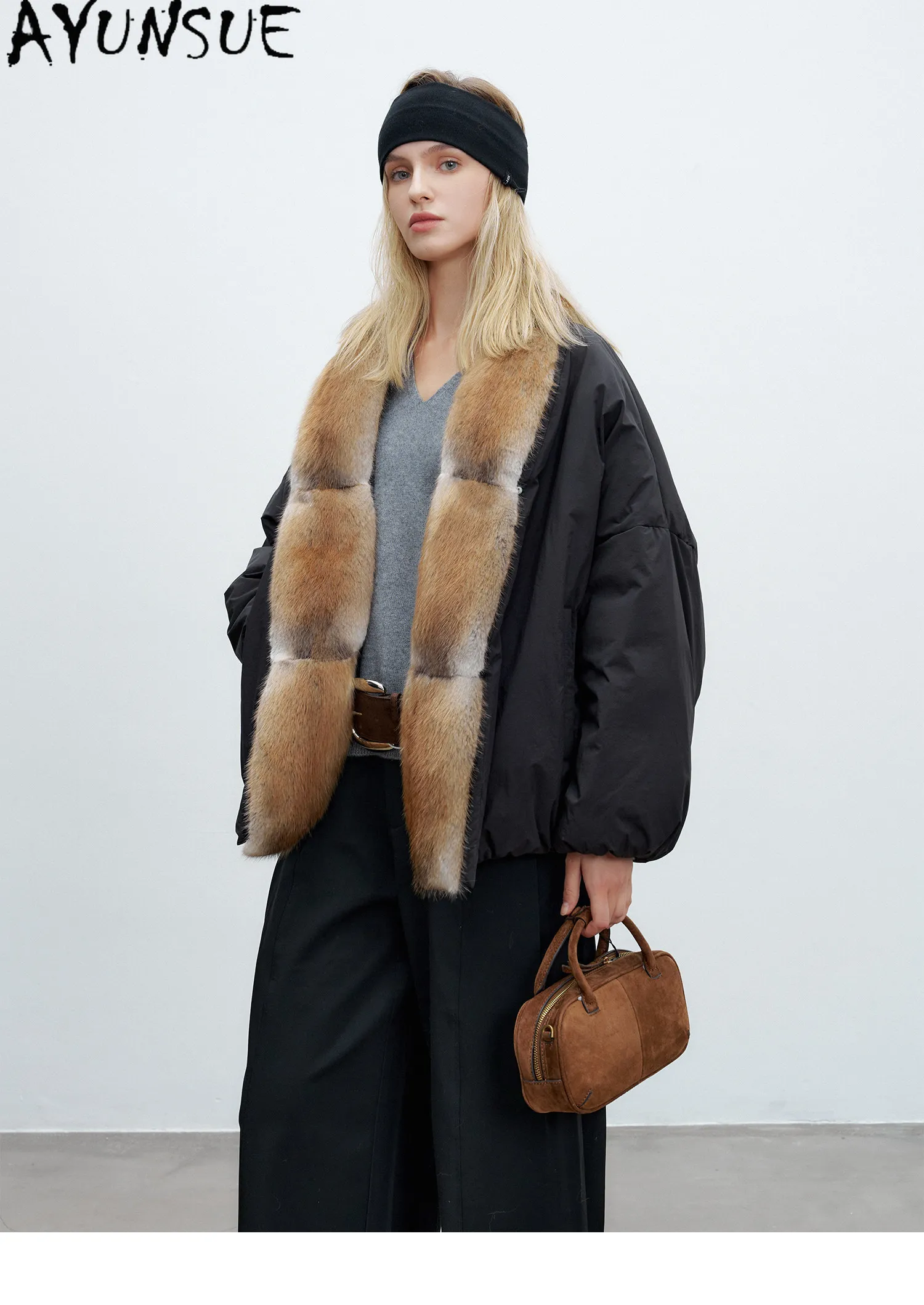AYUNSUE 90g White Goose Down Coat Woman Clothing Qinggen Mink Fur Collar Winter Jacket Women Fashion Warm Parka Jaqueta Feminina