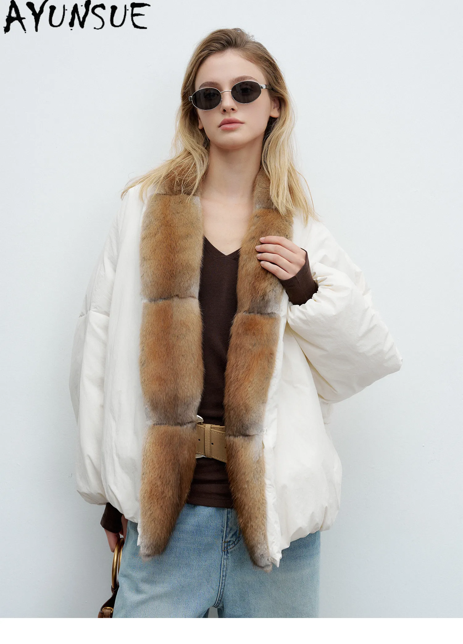 AYUNSUE 90g White Goose Down Coat Woman Clothing Qinggen Mink Fur Collar Winter Jacket Women Fashion Warm Parka Jaqueta Feminina