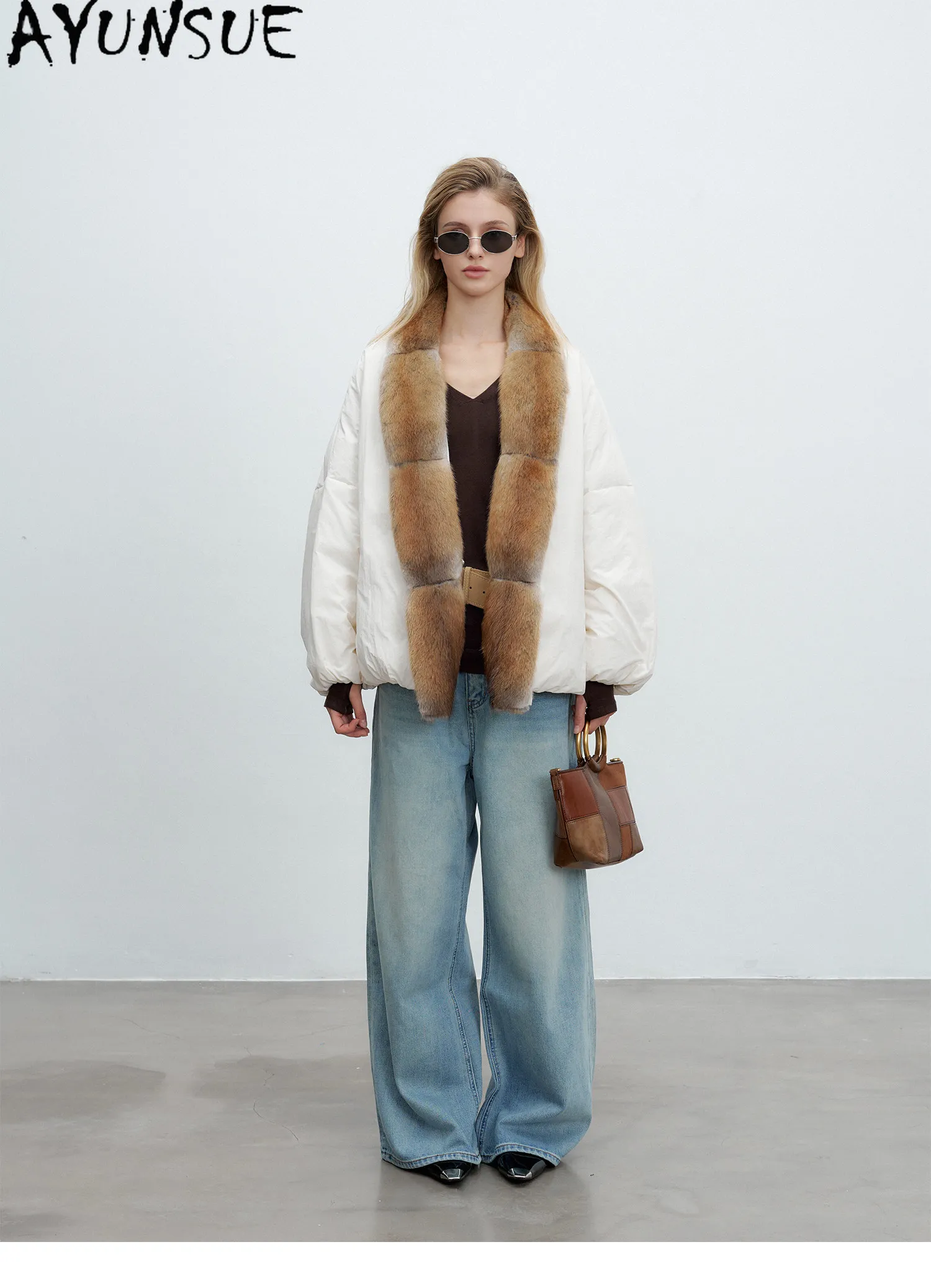 AYUNSUE 90g White Goose Down Coat Woman Clothing Qinggen Mink Fur Collar Winter Jacket Women Fashion Warm Parka Jaqueta Feminina