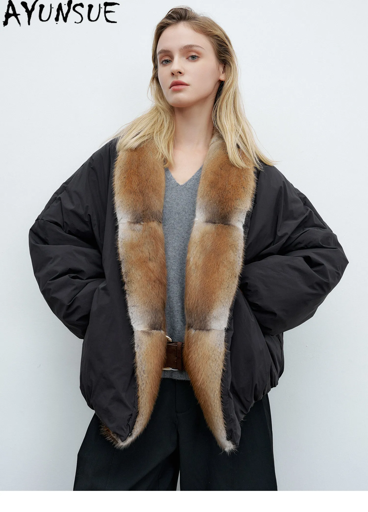 AYUNSUE 90g White Goose Down Coat Woman Clothing Qinggen Mink Fur Collar Winter Jacket Women Fashion Warm Parka Jaqueta Feminina