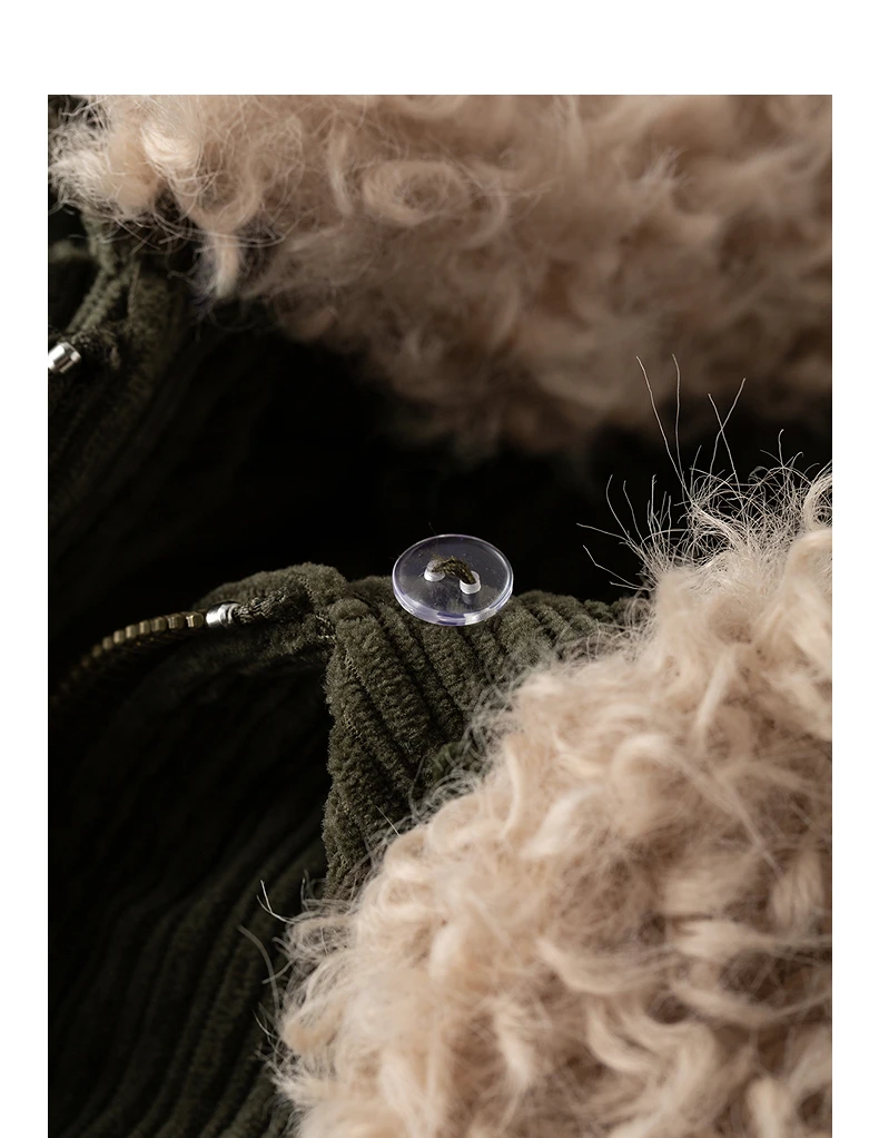 TOYOUTH Women Down Jacket 2026 Winter New Corduroy Teddy Fleece Lapel Drawstring Waist Barnes Style Workwear Outerwear