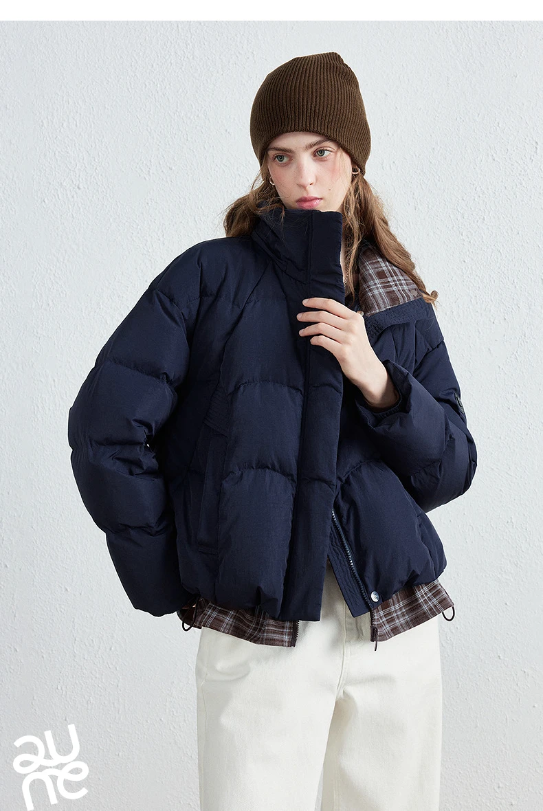 TOYOUTH Women Down Jacket 2026 Winter New Plaid Spliced Quilted 90% White Duck Down Layering Outerwear