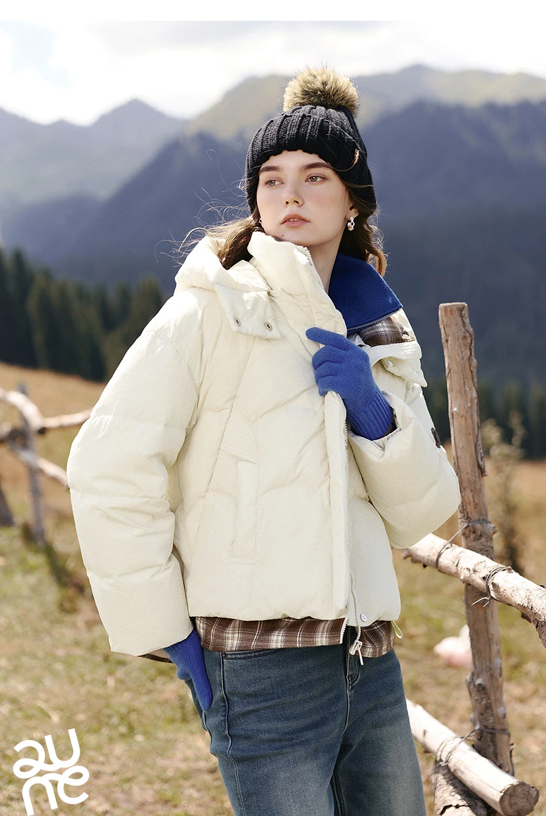 TOYOUTH Women Down Jacket 2026 Winter New Plaid Spliced Quilted 90% White Duck Down Layering Outerwear