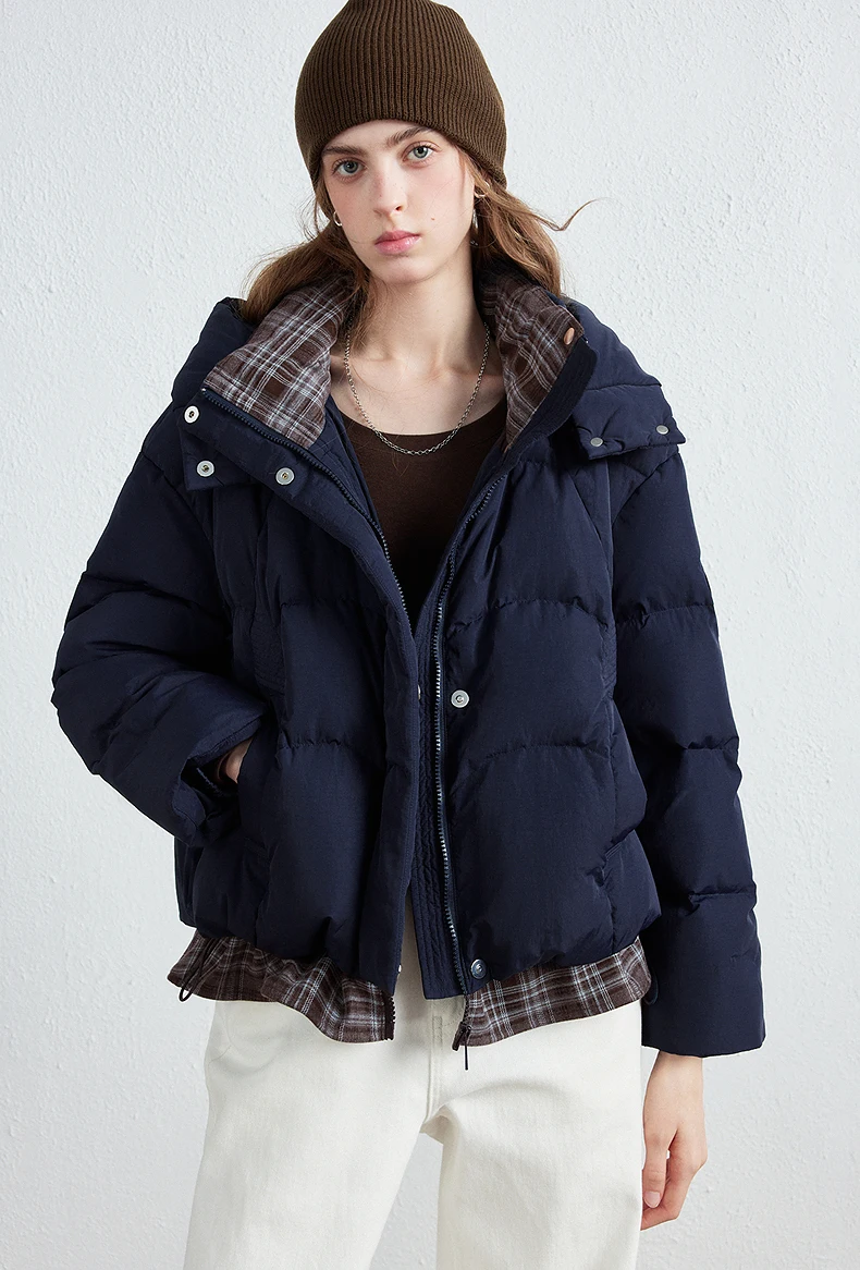 TOYOUTH Women Down Jacket 2026 Winter New Plaid Spliced Quilted 90% White Duck Down Layering Outerwear