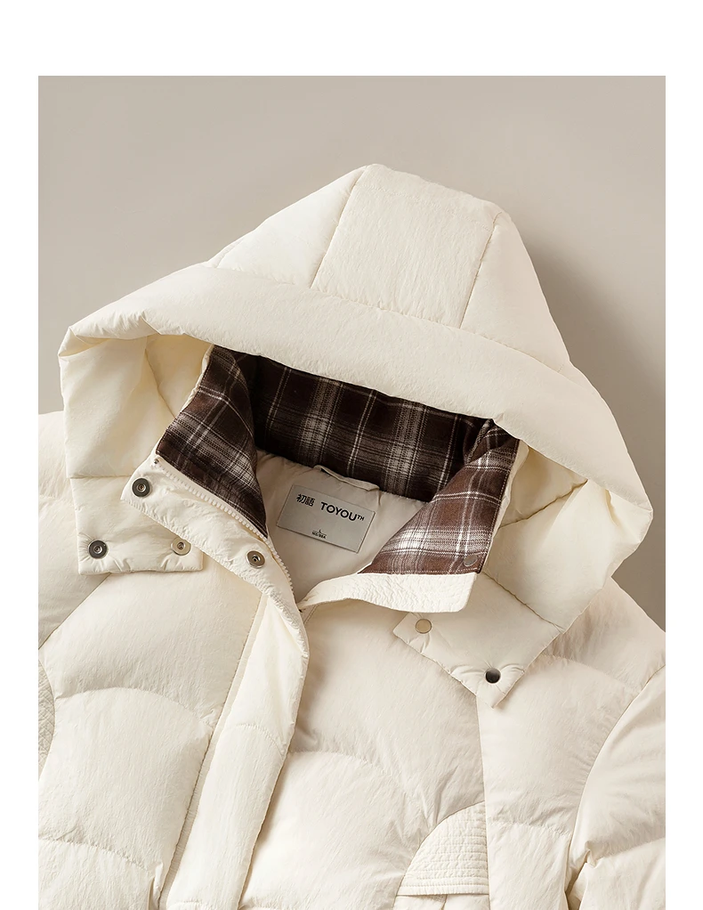 TOYOUTH Women Down Jacket 2026 Winter New Plaid Spliced Quilted 90% White Duck Down Layering Outerwear