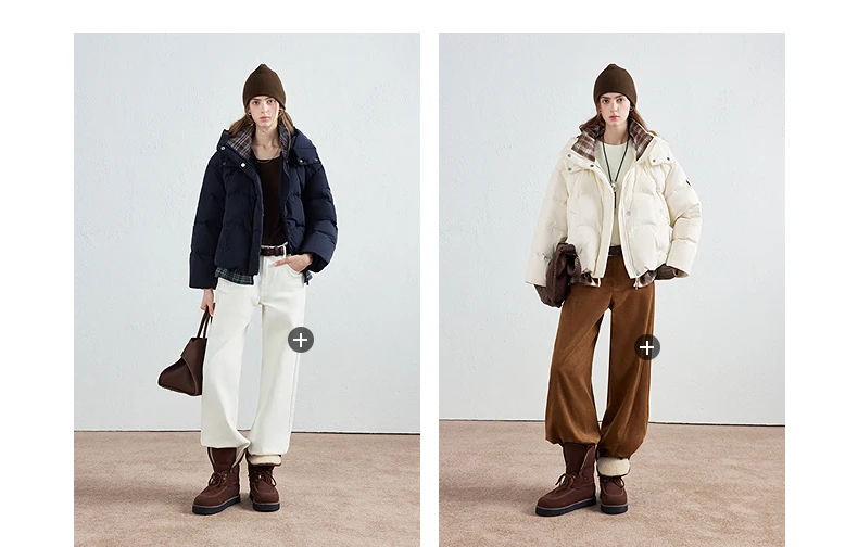 TOYOUTH Women Down Jacket 2026 Winter New Plaid Spliced Quilted 90% White Duck Down Layering Outerwear