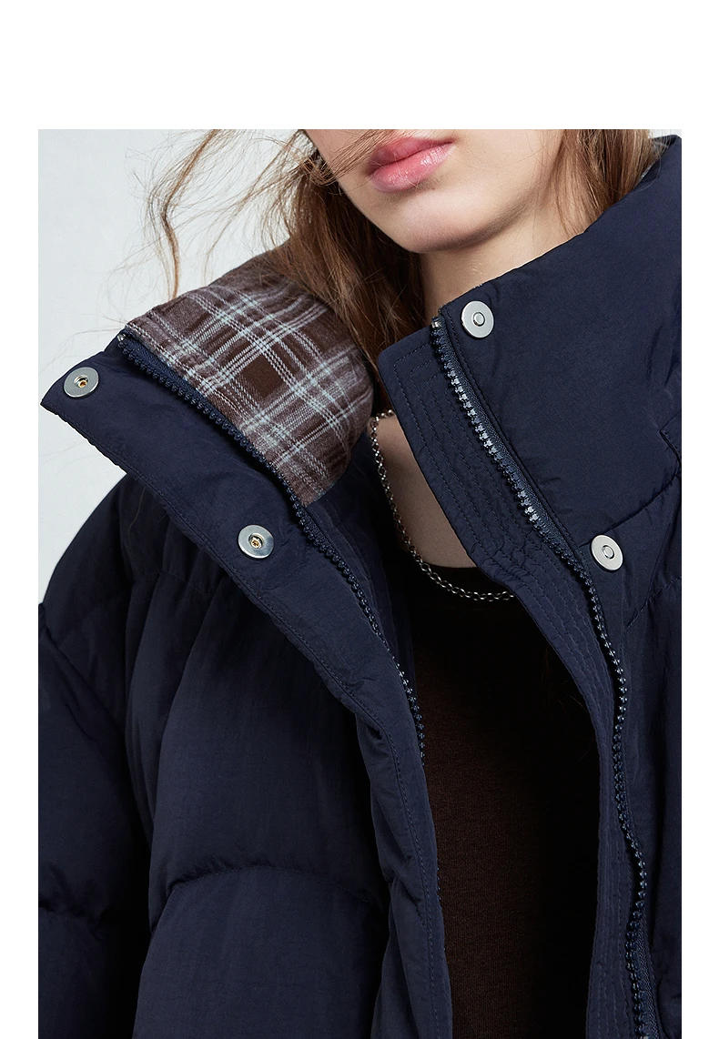 TOYOUTH Women Down Jacket 2026 Winter New Plaid Spliced Quilted 90% White Duck Down Layering Outerwear