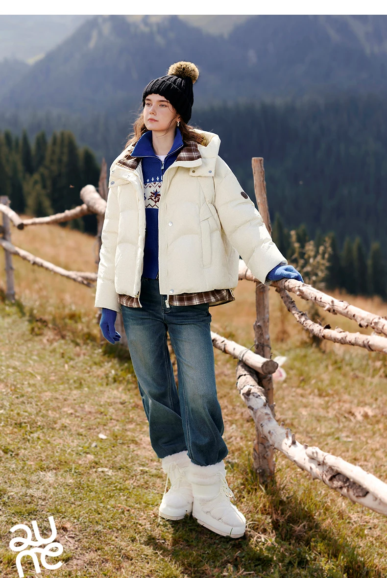 TOYOUTH Women Down Jacket 2026 Winter New Plaid Spliced Quilted 90% White Duck Down Layering Outerwear