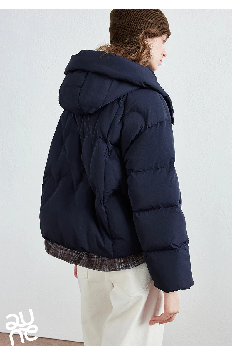 TOYOUTH Women Down Jacket 2026 Winter New Plaid Spliced Quilted 90% White Duck Down Layering Outerwear