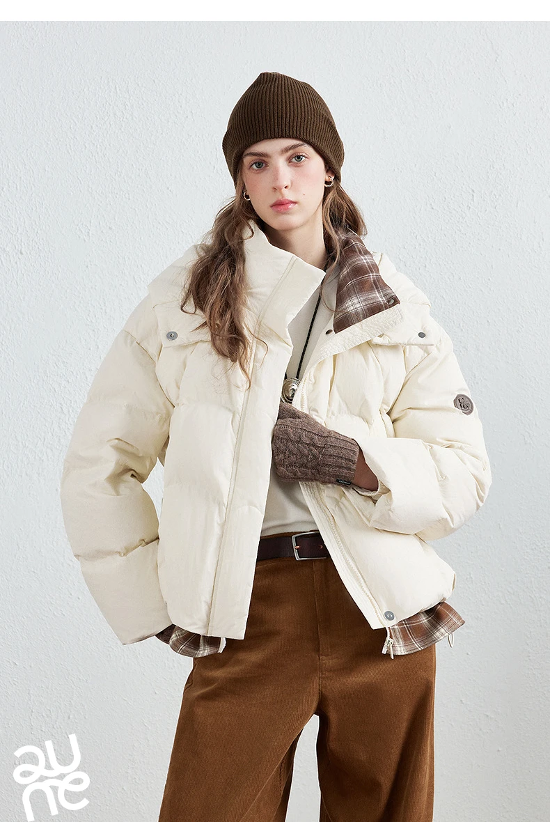 TOYOUTH Women Down Jacket 2026 Winter New Plaid Spliced Quilted 90% White Duck Down Layering Outerwear