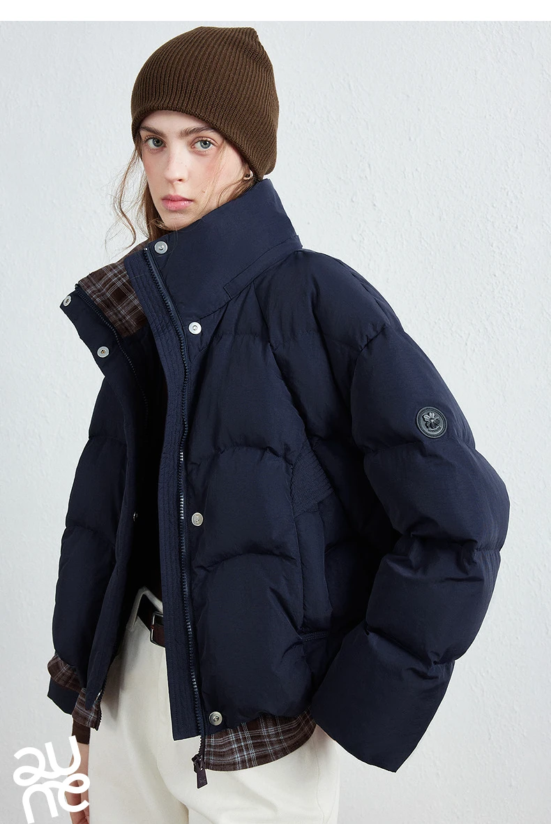 TOYOUTH Women Down Jacket 2026 Winter New Plaid Spliced Quilted 90% White Duck Down Layering Outerwear