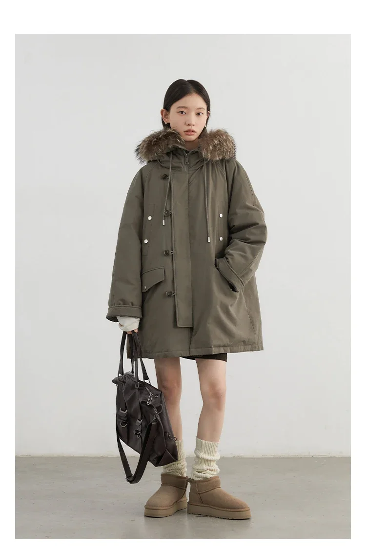 CHIC VEN Women Down Coats Casual Loose Hooded Fur Collar Warm Jackets Korean 90 White Duck Down Female Coat Autumn Winter 2026