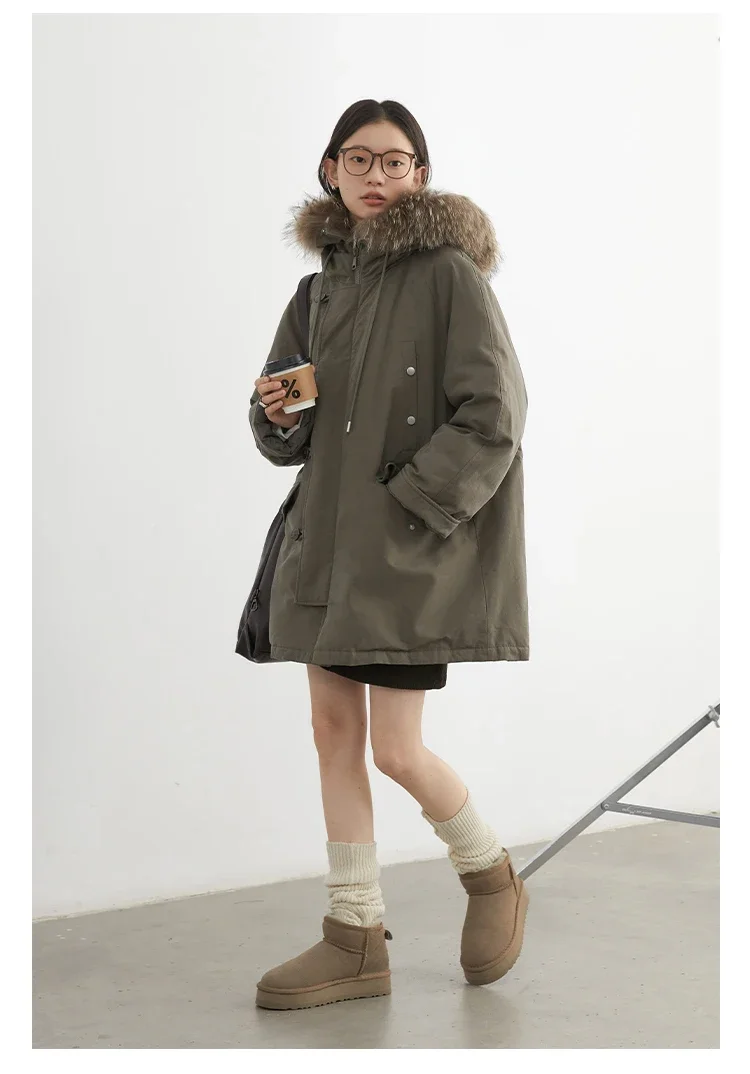 CHIC VEN Women Down Coats Casual Loose Hooded Fur Collar Warm Jackets Korean 90 White Duck Down Female Coat Autumn Winter 2026