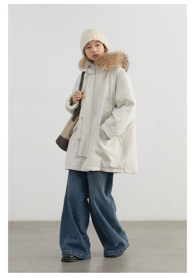 CHIC VEN Women Down Coats Casual Loose Hooded Fur Collar Warm Jackets Korean 90 White Duck Down Female Coat Autumn Winter 2026