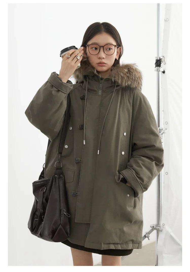CHIC VEN Women Down Coats Casual Loose Hooded Fur Collar Warm Jackets Korean 90 White Duck Down Female Coat Autumn Winter 2026