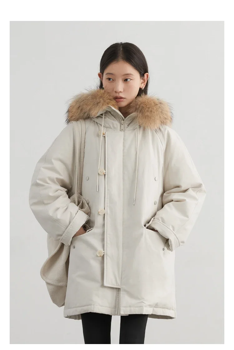 CHIC VEN Women Down Coats Casual Loose Hooded Fur Collar Warm Jackets Korean 90 White Duck Down Female Coat Autumn Winter 2026