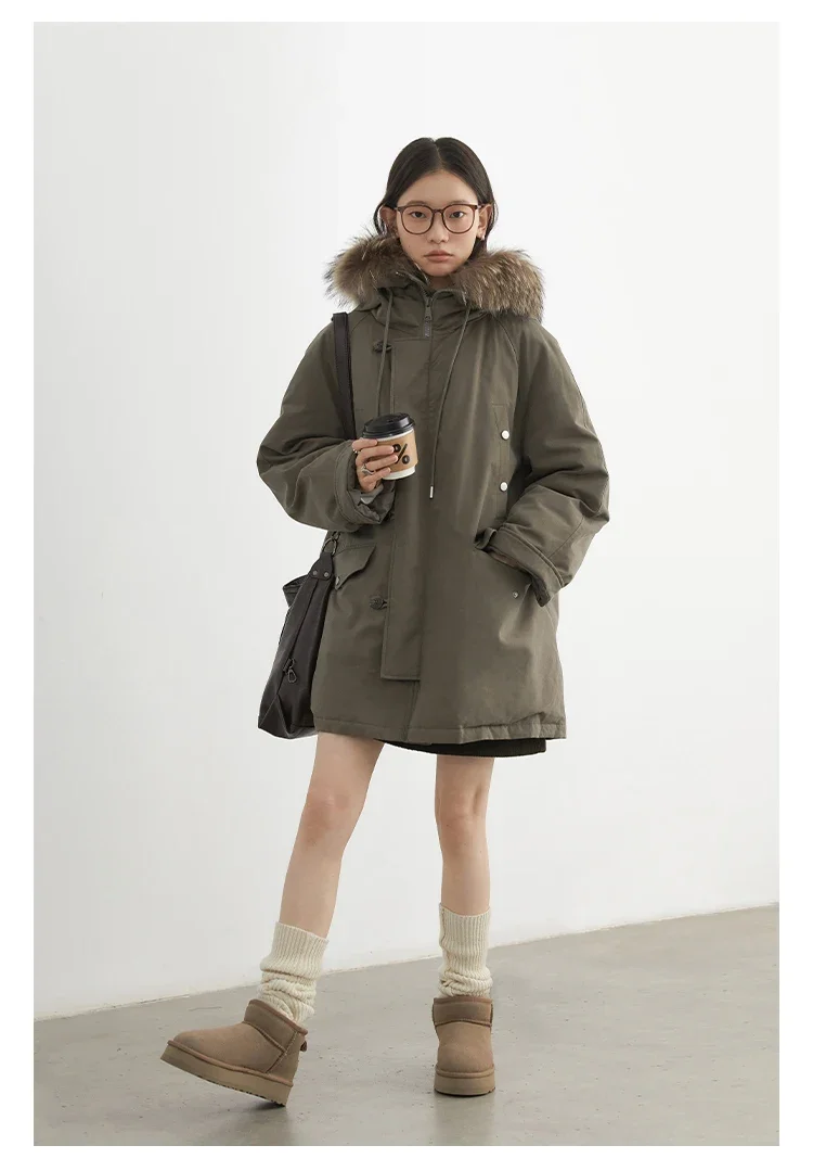 CHIC VEN Women Down Coats Casual Loose Hooded Fur Collar Warm Jackets Korean 90 White Duck Down Female Coat Autumn Winter 2026