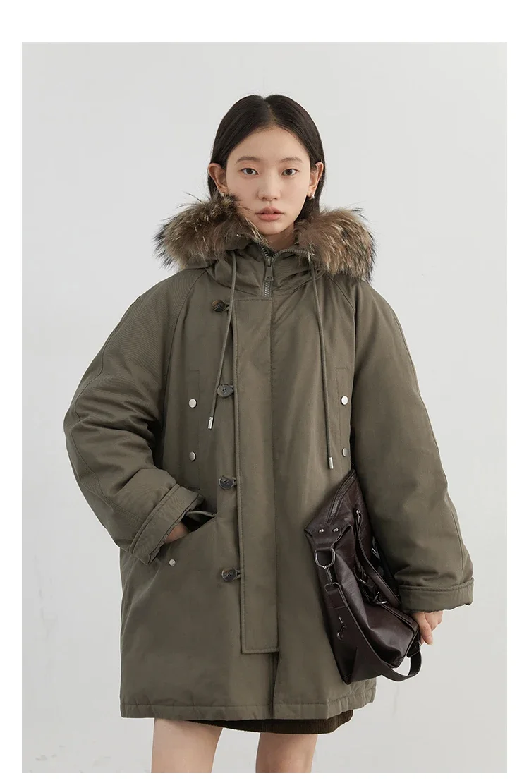 CHIC VEN Women Down Coats Casual Loose Hooded Fur Collar Warm Jackets Korean 90 White Duck Down Female Coat Autumn Winter 2026