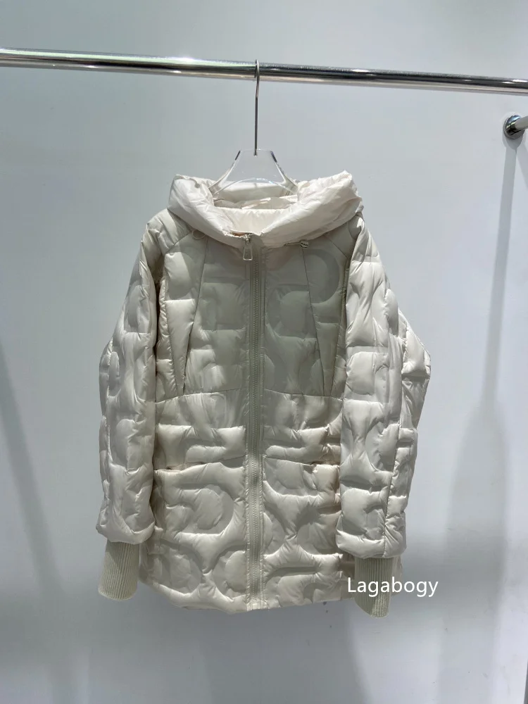 Lagabogy Autumn 2025 Winter Down Jacket Women Casual Loose Oversize White Duck Coat Warm Outerwear Hood Style Coat Office Lady