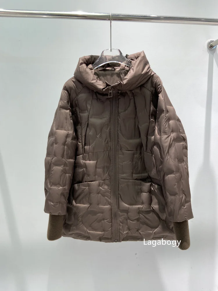 Lagabogy Autumn 2025 Winter Down Jacket Women Casual Loose Oversize White Duck Coat Warm Outerwear Hood Style Coat Office Lady