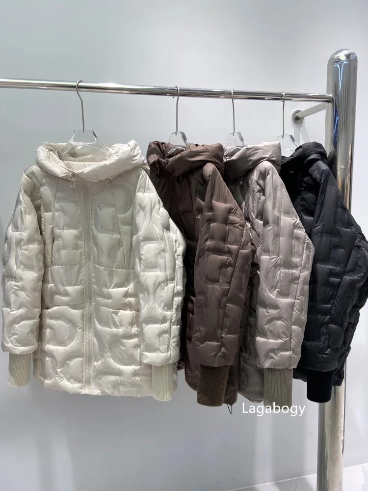 Lagabogy Autumn 2025 Winter Down Jacket Women Casual Loose Oversize White Duck Coat Warm Outerwear Hood Style Coat Office Lady