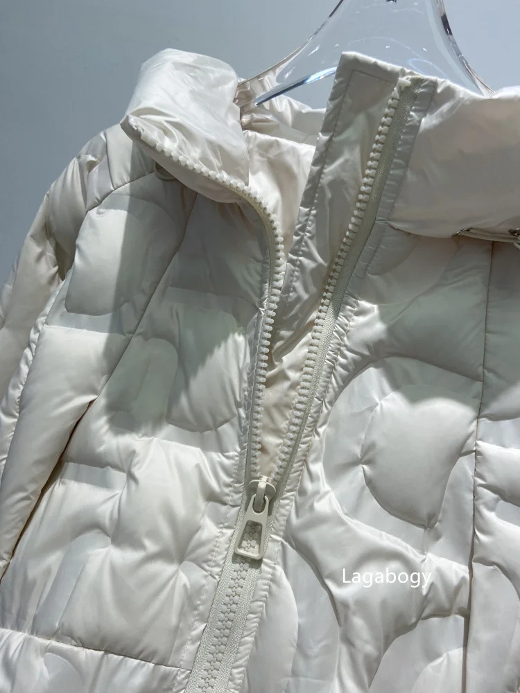 Lagabogy Autumn 2025 Winter Down Jacket Women Casual Loose Oversize White Duck Coat Warm Outerwear Hood Style Coat Office Lady