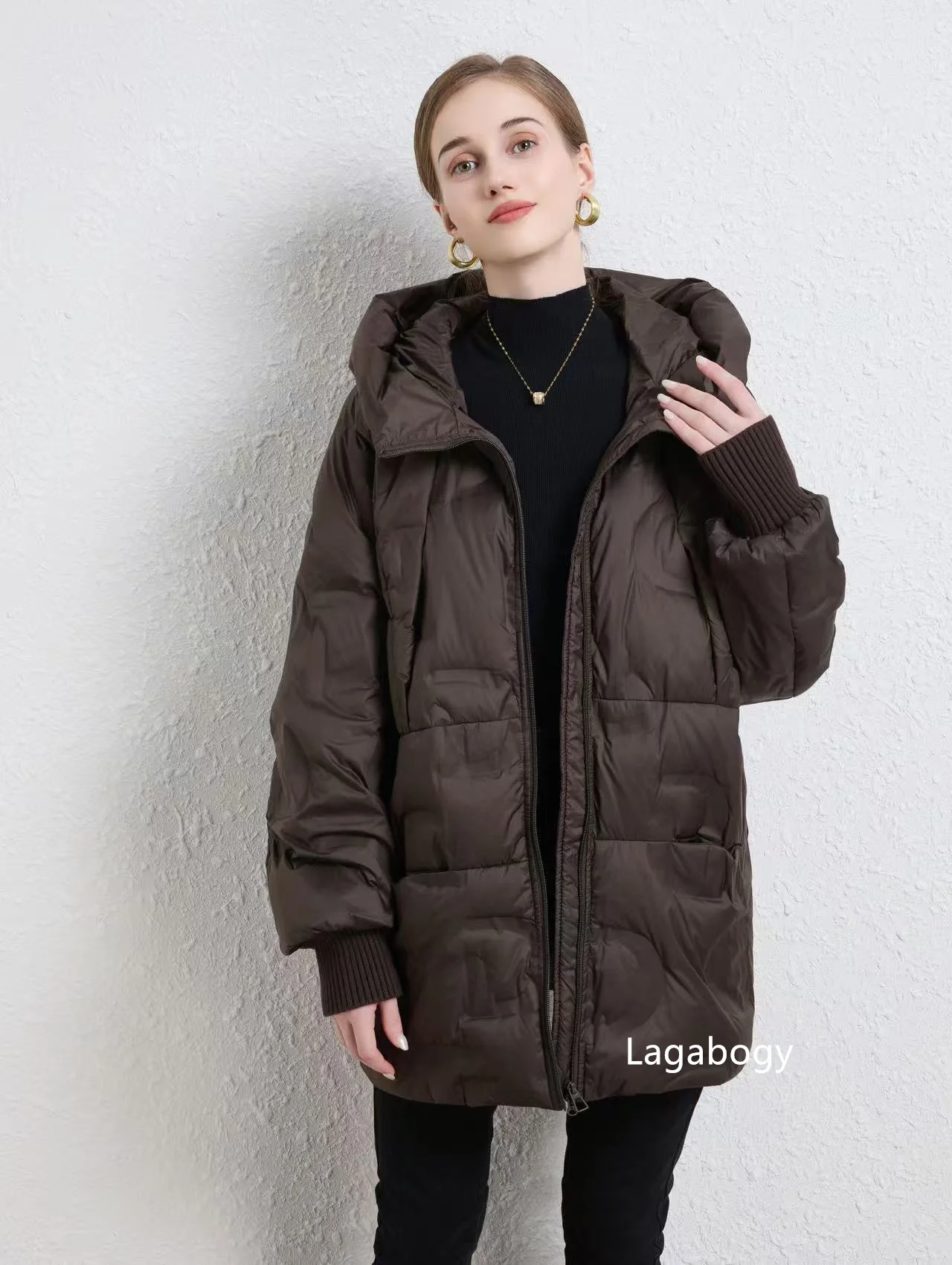 Lagabogy Autumn 2025 Winter Down Jacket Women Casual Loose Oversize White Duck Coat Warm Outerwear Hood Style Coat Office Lady