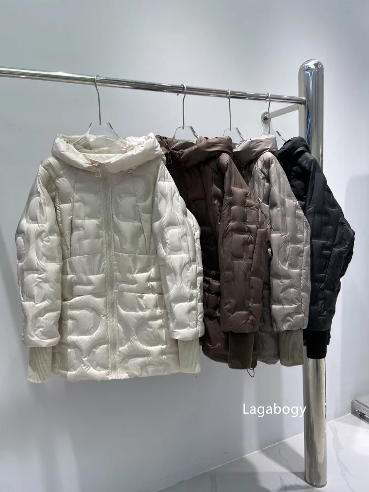 Lagabogy Autumn 2025 Winter Down Jacket Women Casual Loose Oversize White Duck Coat Warm Outerwear Hood Style Coat Office Lady