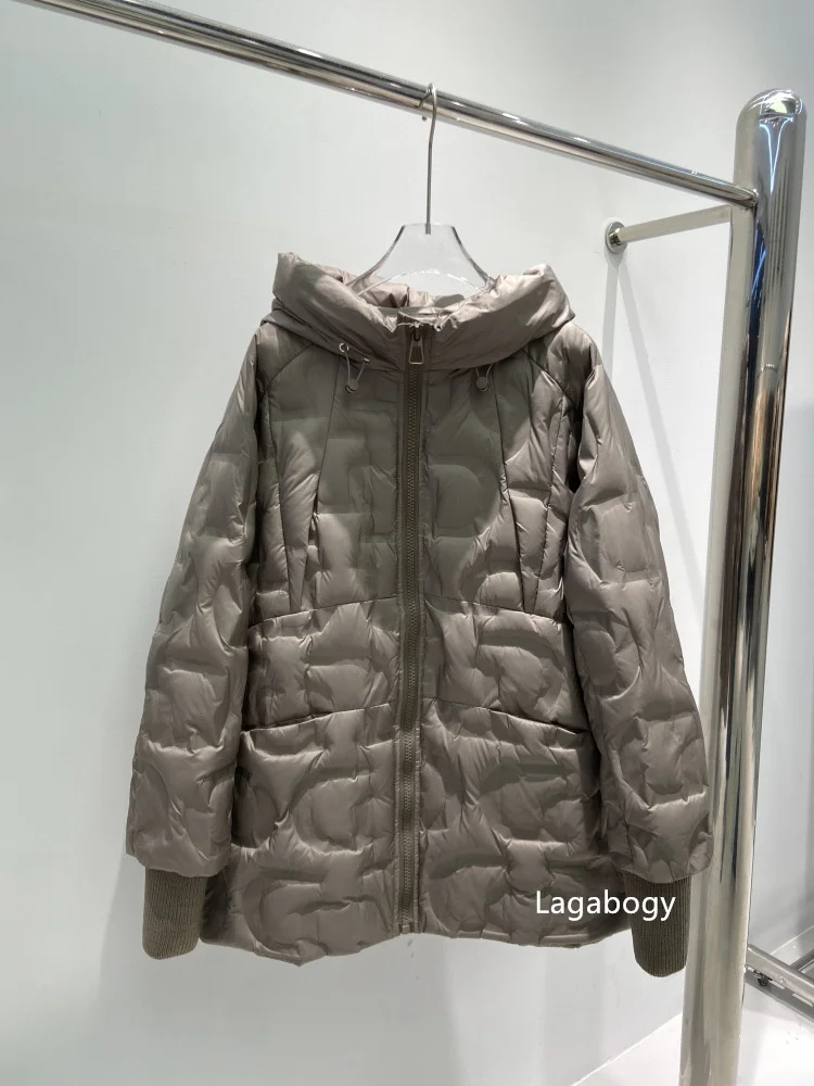 Lagabogy Autumn 2025 Winter Down Jacket Women Casual Loose Oversize White Duck Coat Warm Outerwear Hood Style Coat Office Lady