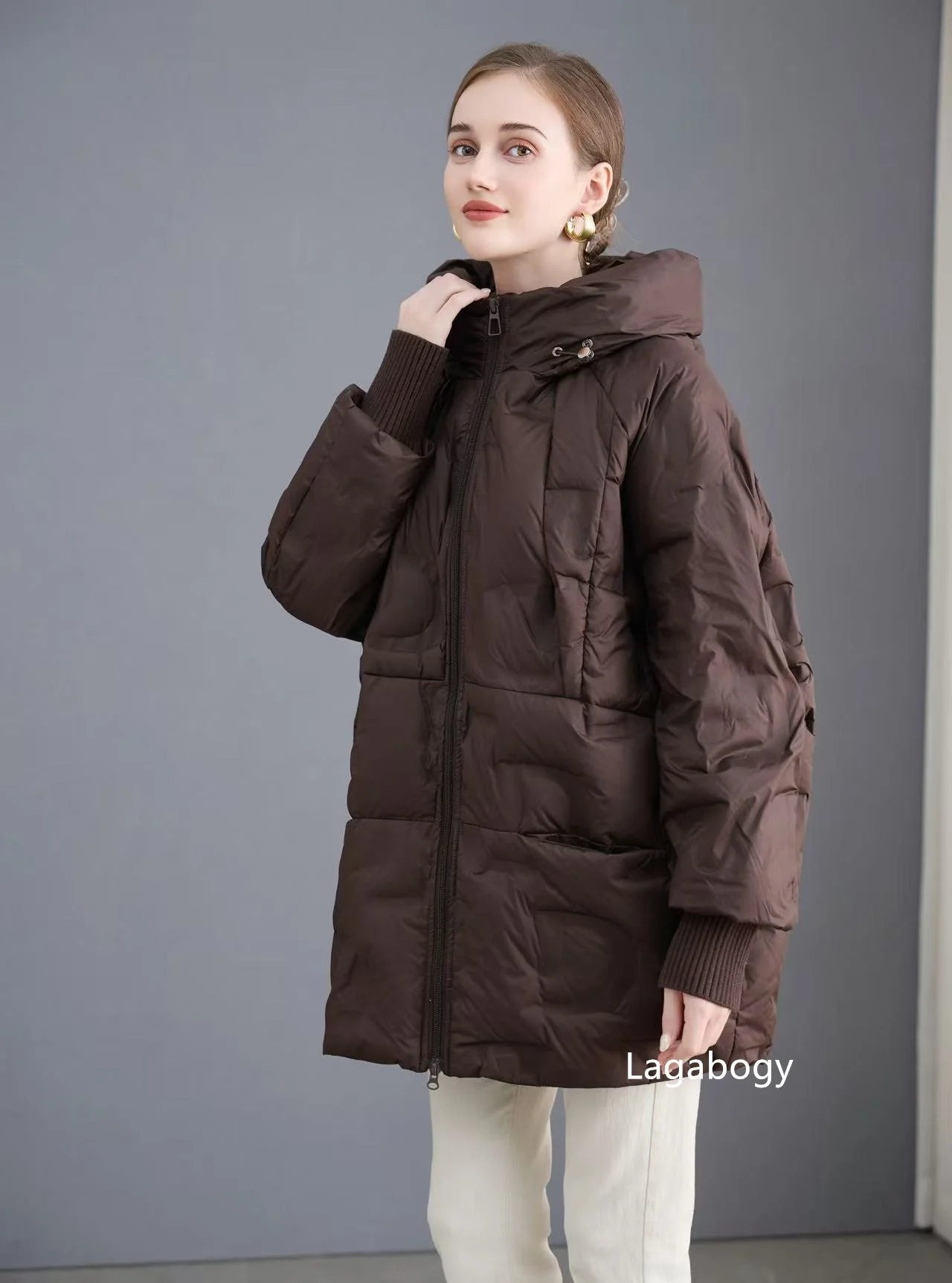 Lagabogy Autumn 2025 Winter Down Jacket Women Casual Loose Oversize White Duck Coat Warm Outerwear Hood Style Coat Office Lady