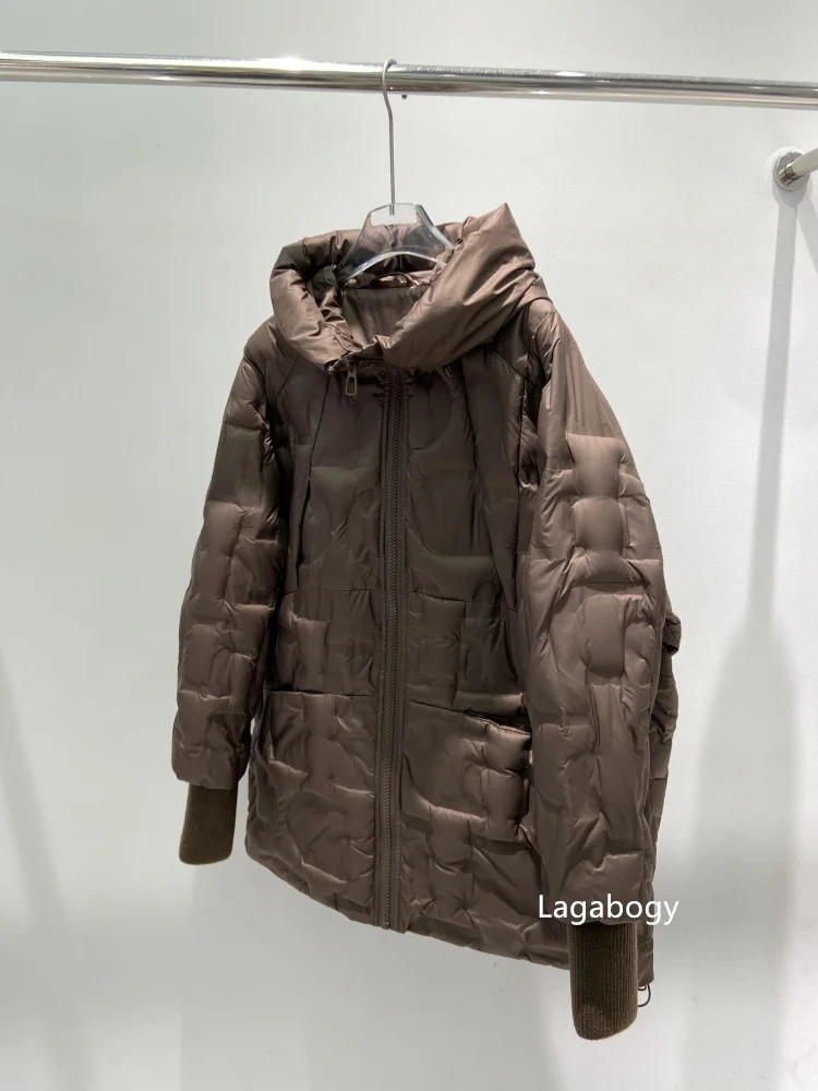 Lagabogy Autumn 2025 Winter Down Jacket Women Casual Loose Oversize White Duck Coat Warm Outerwear Hood Style Coat Office Lady