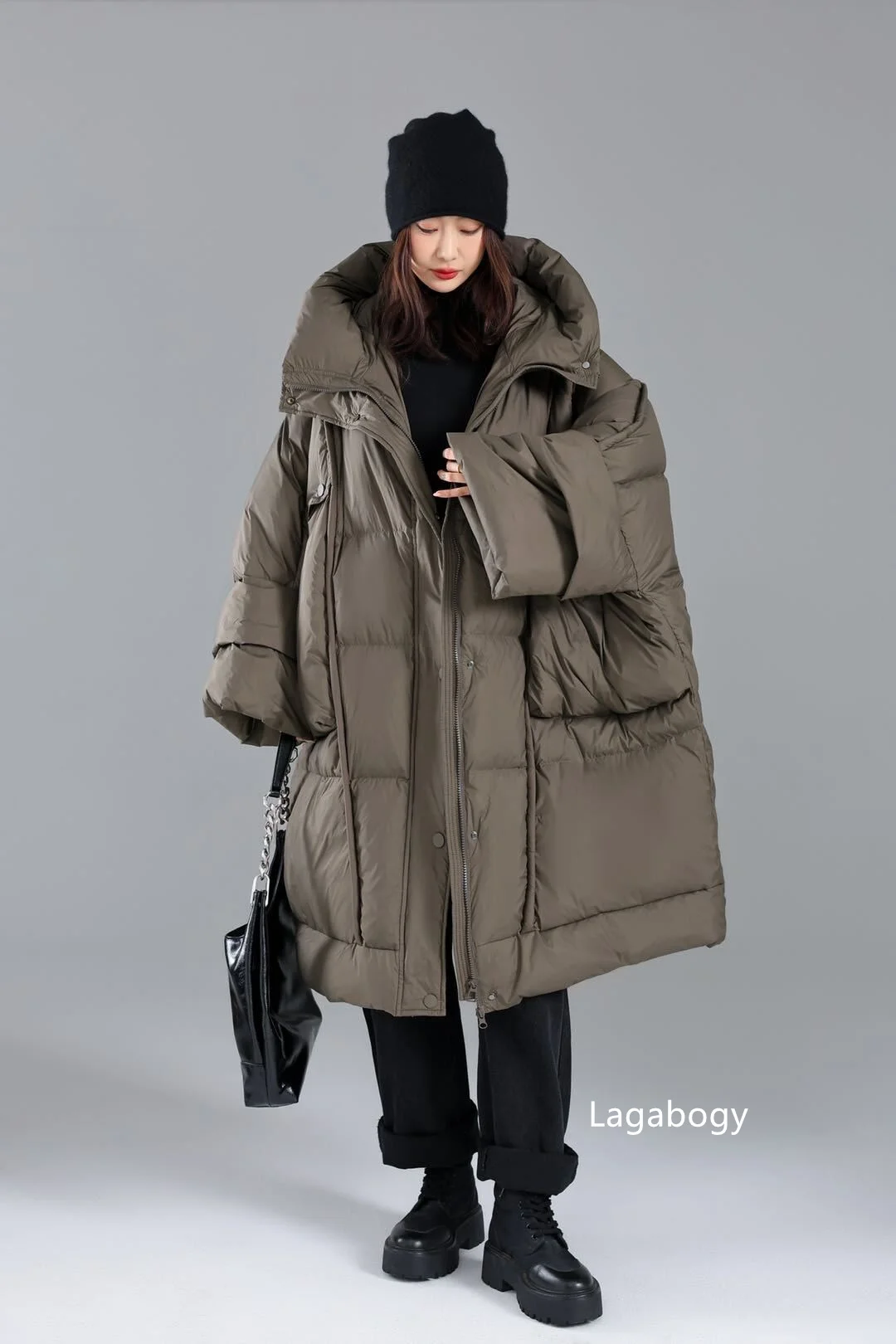 Lagabogy 2026 Loose Long Puffer Jacket Winter Women Hooded White Duck Down Coat Thick Female Parka Snow Fluffy Warm Outwear New