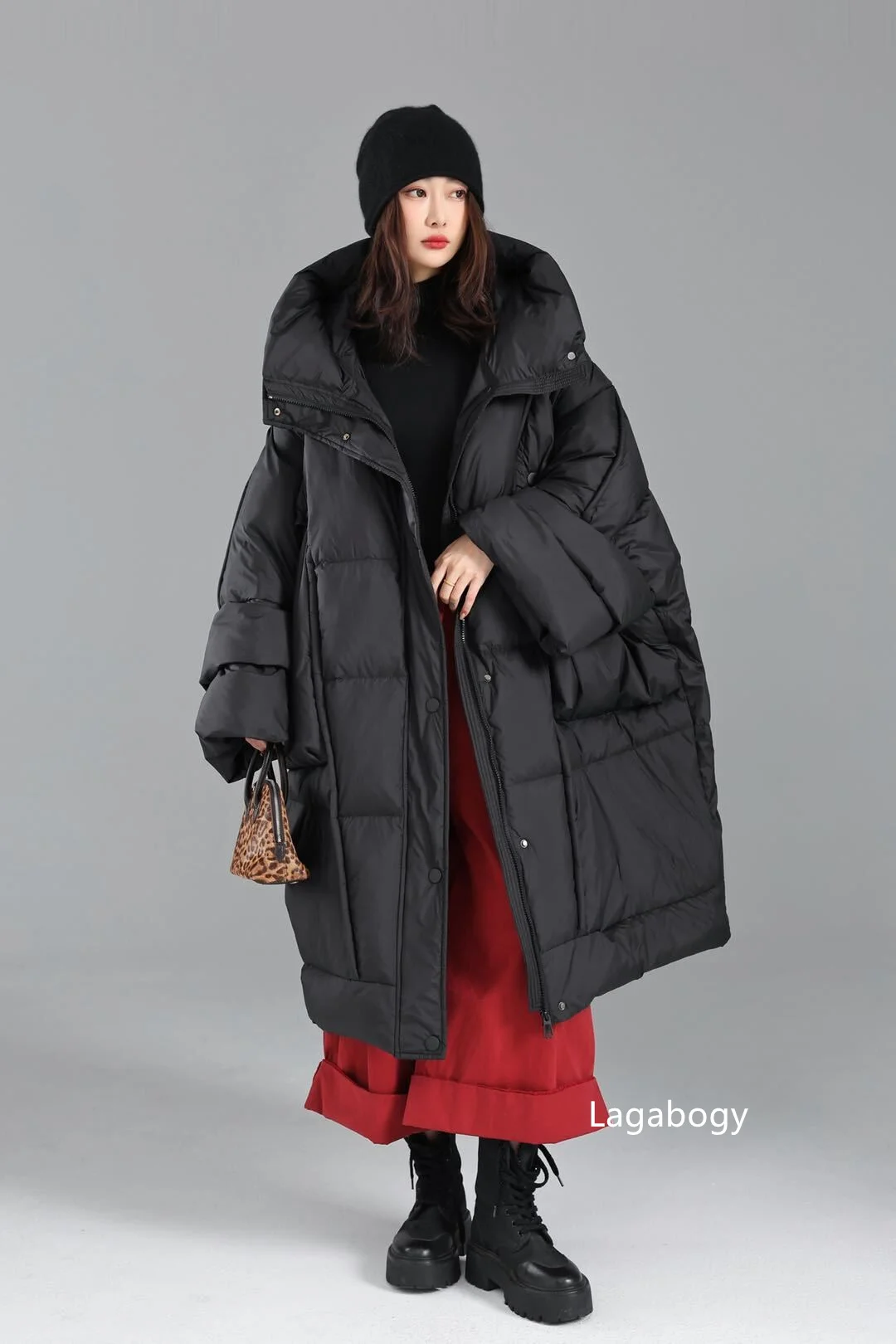 Lagabogy 2026 Loose Long Puffer Jacket Winter Women Hooded White Duck Down Coat Thick Female Parka Snow Fluffy Warm Outwear New