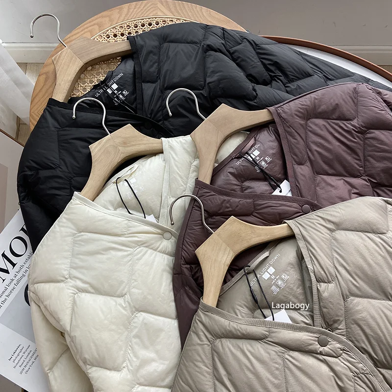 Lagabogy 2025 Autumn Winter Women Ultra Light 90% White Duck Down Jacket Female Casual Loose Puffer Coat Single Breasted Outwear