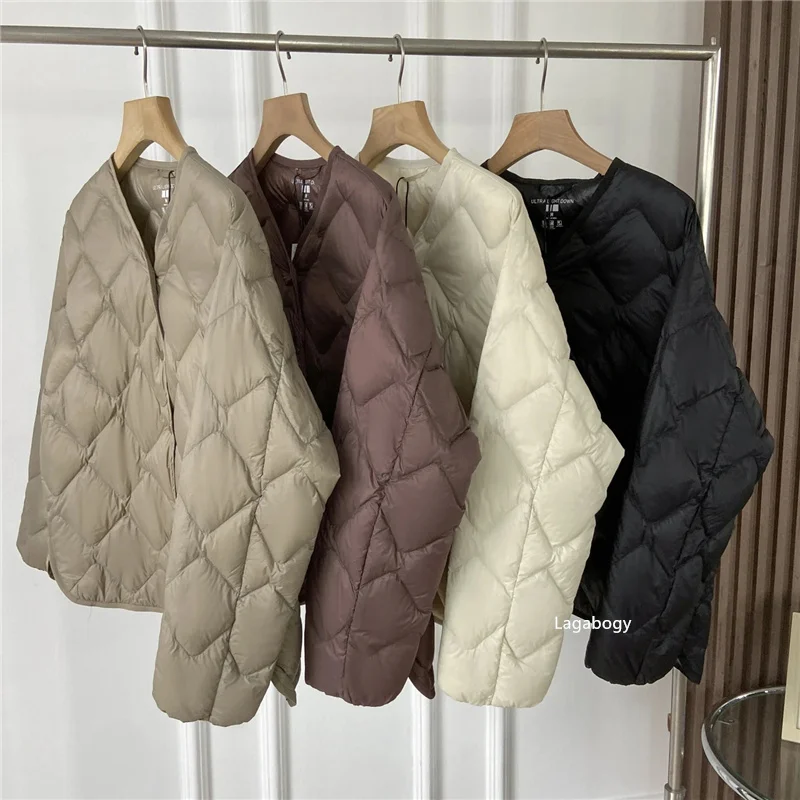 Lagabogy 2025 Autumn Winter Women Ultra Light 90% White Duck Down Jacket Female Casual Loose Puffer Coat Single Breasted Outwear