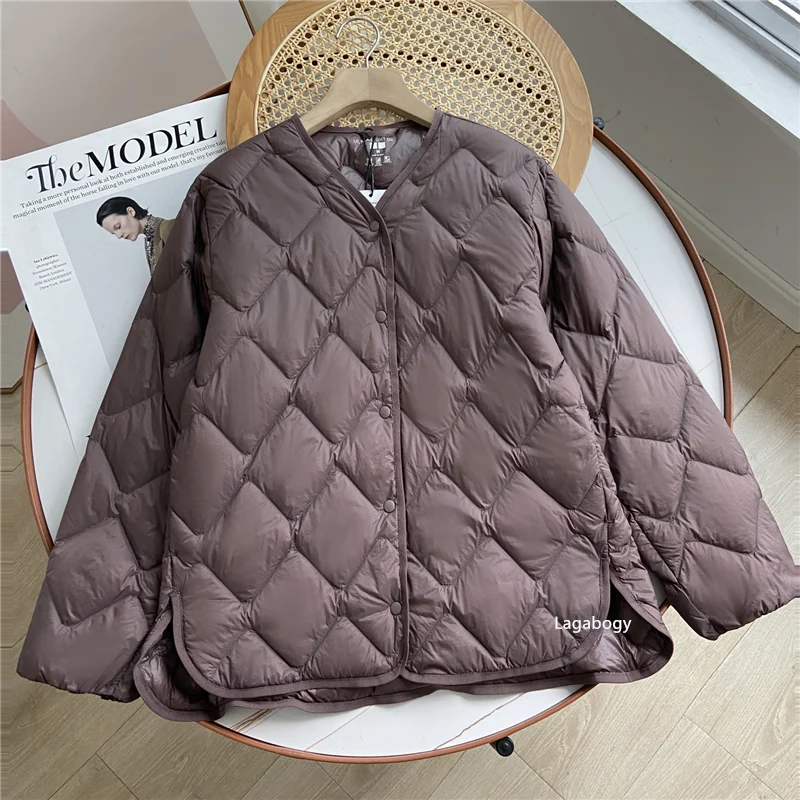 Lagabogy 2025 Autumn Winter Women Ultra Light 90% White Duck Down Jacket Female Casual Loose Puffer Coat Single Breasted Outwear